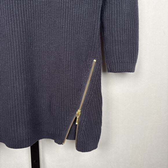 Tyler Boe 100% Cotton V-Neck Tunic Sweater Women's Medium Navy Zipper Detail - Picture 4 of 11